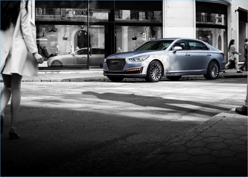 A side profile of the luxurious Genesis G90 car model.