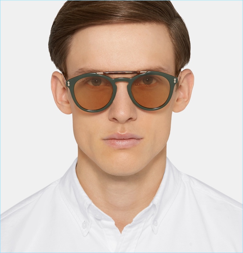 Gucci Green Round Frame Acetate Sunglasses