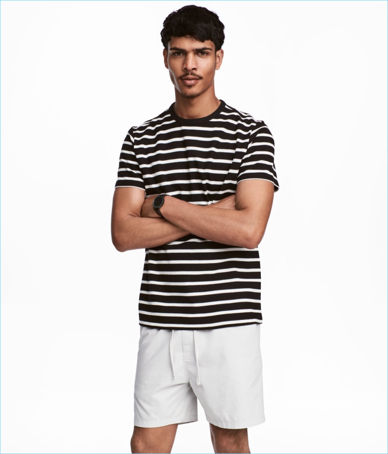 H&M Black/White Striped Mens T-Shirt