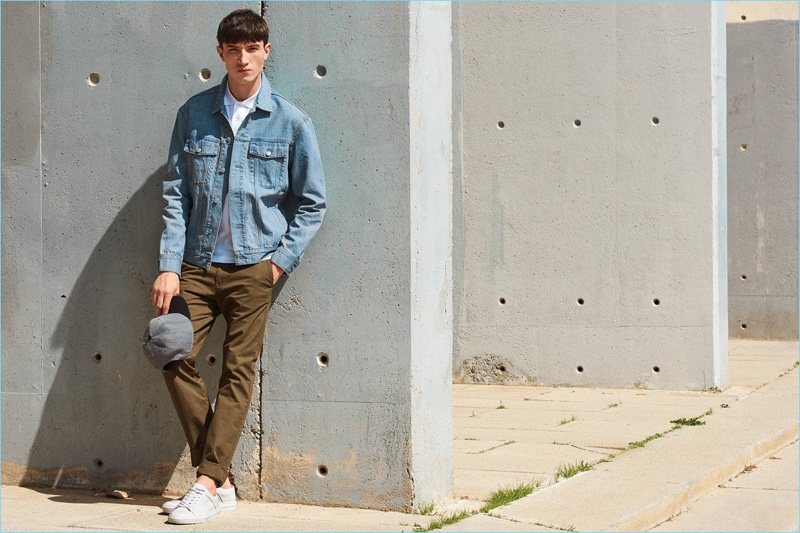 Jester White embraces style staples with H&M's denim jacket and slim-fit chinos.