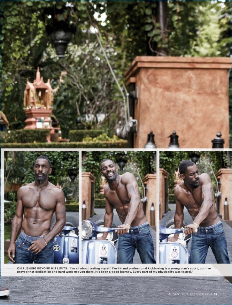 Going shirtless, Idris Elba appears in Essence magazine.