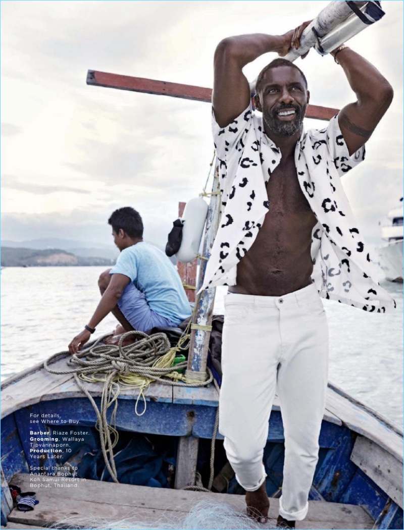 The Dark Tower star Idris Elba takes a boat trip with Essence magazine.