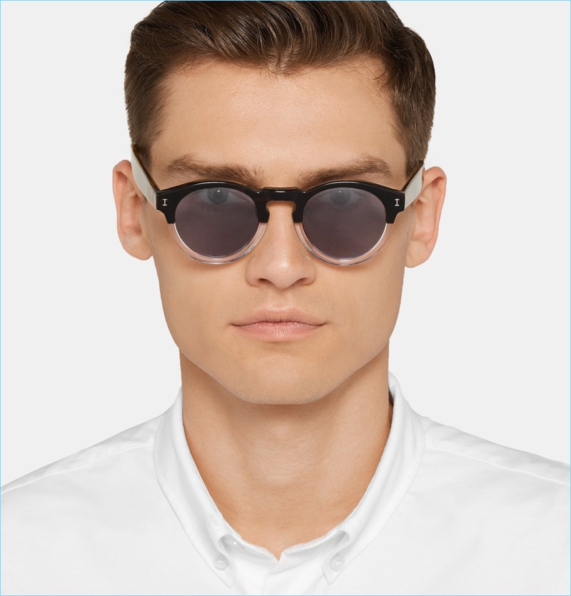 Illesteva Leonard Round-Frame Two-Tone Acetate Sunglasses