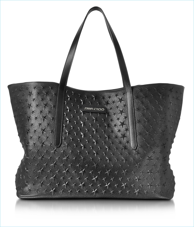 Jimmy Choo Pimlico Black Grainy Leather Tote with Embossed Stars