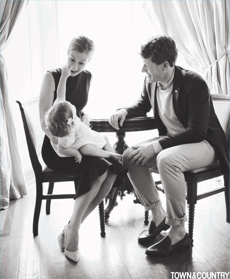 U.S. Representative Joe Kennedy III poses for a picture with his wife Lauren and daughter Eleanor. 