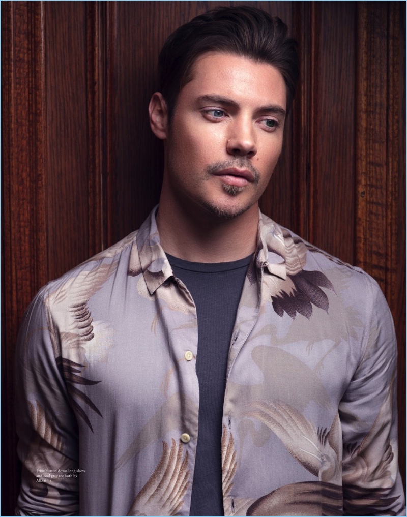 Ready for his close-up, Josh Henderson sports an AllSaints printed shirt and tee.
