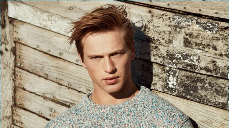 Blue-sky Thinking: Jules Raynal Dons Textural Knits for Harrods Magazine