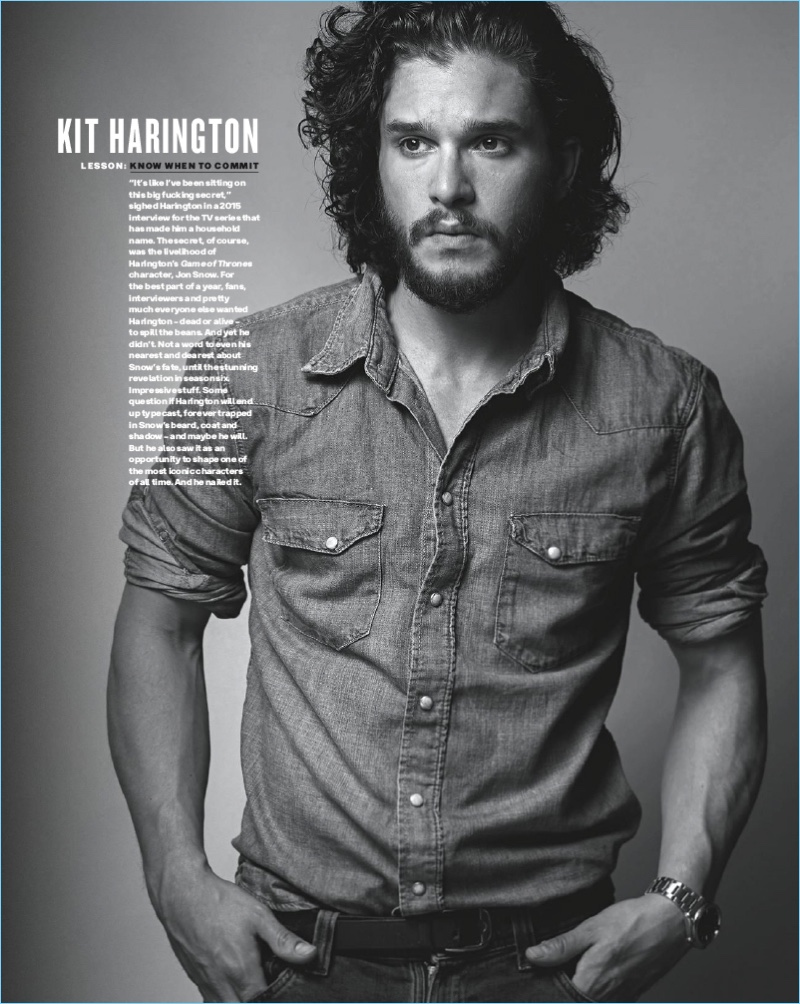 Appearing in a black and white photo, Kit Harington graces the pages of GQ Australia.