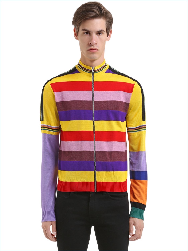Loewe Full-Zip Striped Cardigan $1,290 Wear your personality on your sleeve with this colorful striped cardigan from Loewe.