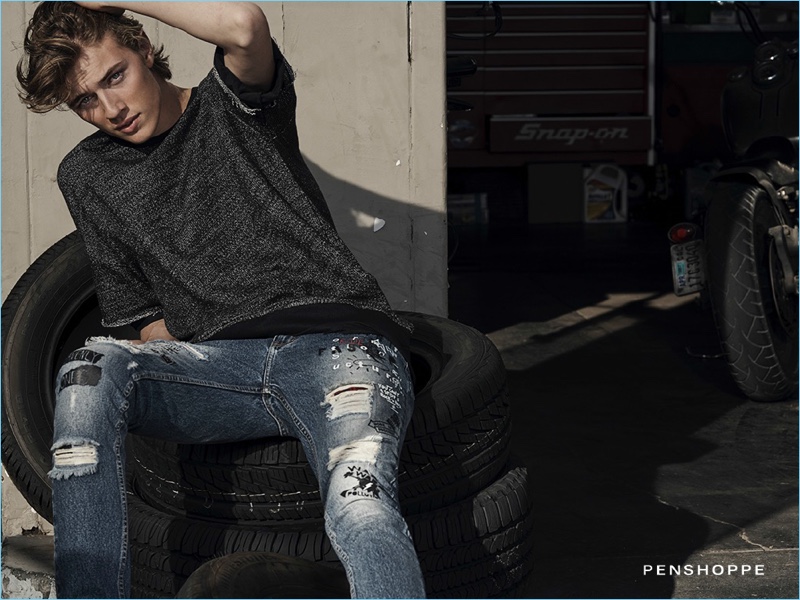 American model Lucky Blue Smith wears distressed denim for Penshoppe's recent campaign.