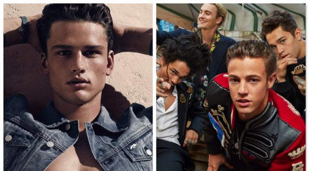 Essay: The State of Today's Male Model Left: Simon Nessman for Armani Exchange Right: Luka Sabbat, Brandon Lee, Cameron Dallas, and Austin Mahone for Dolce & Gabbana