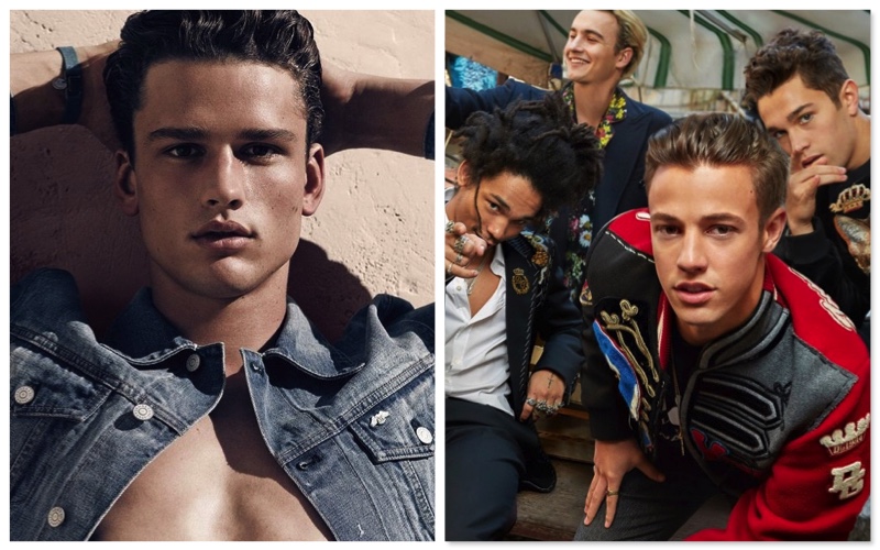 Left: Simon Nessman for Armani Exchange Right: Luka Sabbat, Brandon Lee, Cameron Dallas, and Austin Mahone for Dolce & Gabbana