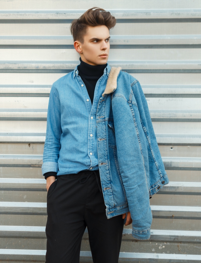 Man Denim Jacket Denim Shirt Turtleneck Style » 13 Denim Jacket Outfits for Men to Master the Classic Style Man Denim Jacket Denim Shirt Turtleneck Style