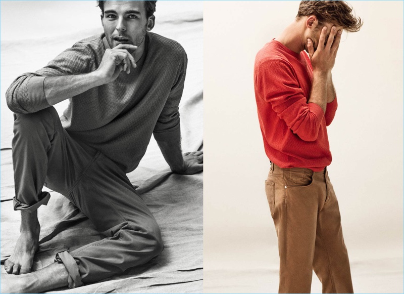 Spanish brand Massimo Dutti adds color to its arsenal with a red pullover.