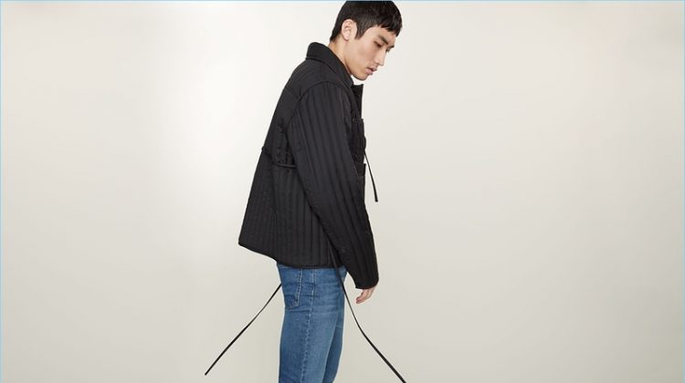 Front and center, Do Byungwook wears a Craig Green quilted jacket and A.P.C. Petit New Standard slim-leg jeans.