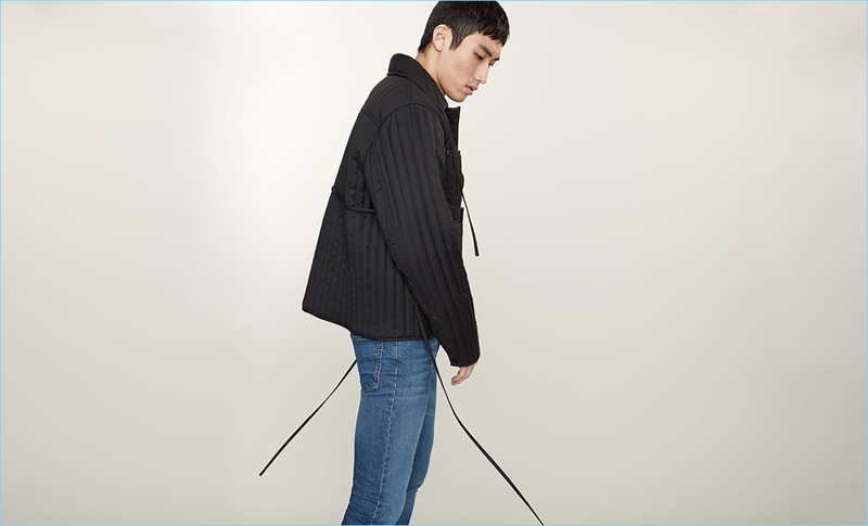 Front and center, Do Byungwook wears a Craig Green quilted jacket and A.P.C. Petit New Standard slim-leg jeans.