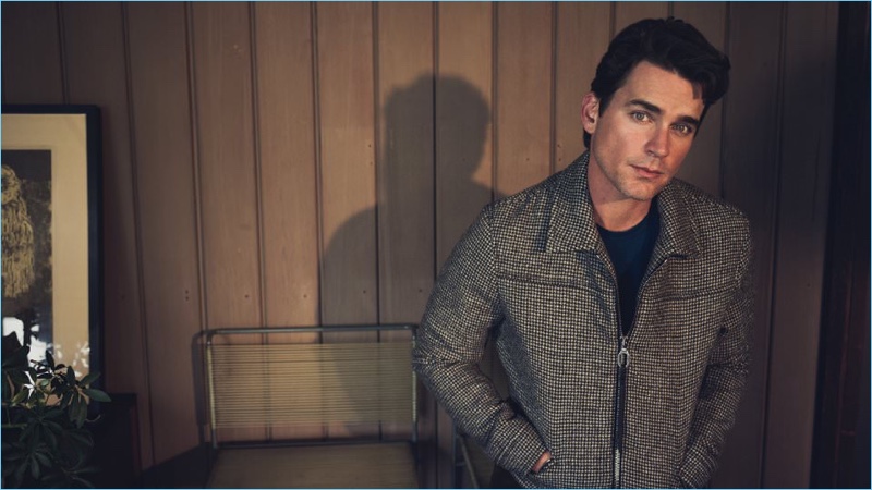 Appearing in a Mr Porter photo shoot, Matt Bomer wears a Lanvin blouson jacket with a Sunspel t-shirt.