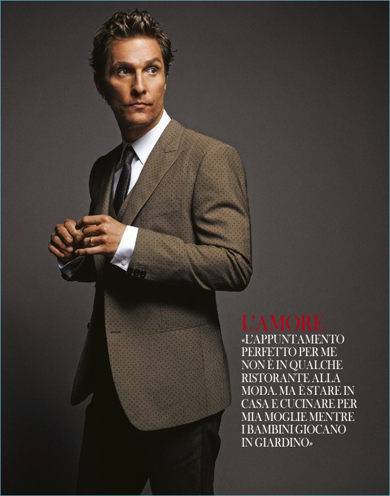 Suiting up in Dolce & Gabbana, Matthew McConaughey appears in a photo shoot.