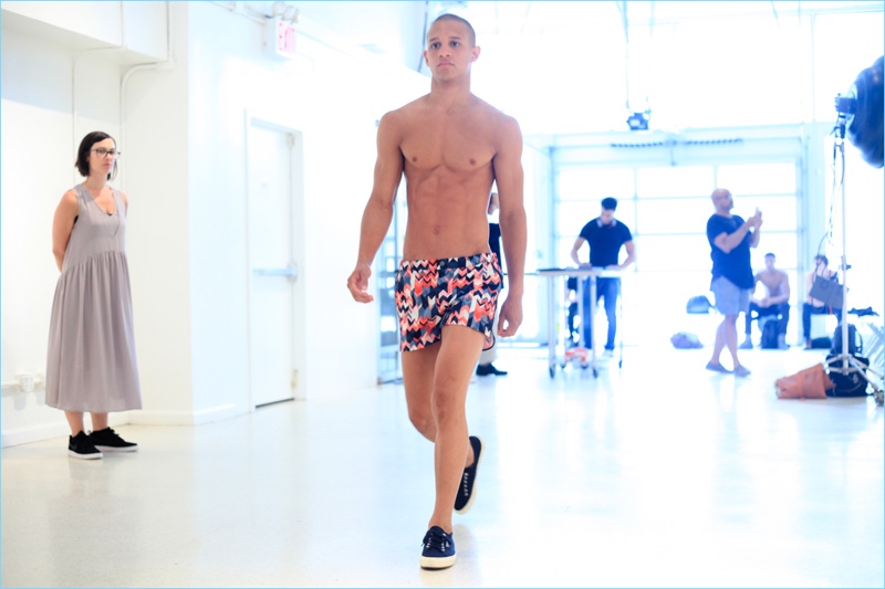 Harrison Bock struts his stuff for Parke & Ronen.