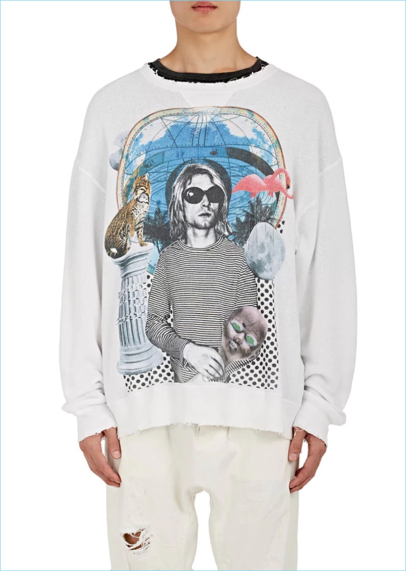 R13 Distressed Graphic Kurt Cobain Cotton Sweatshirt