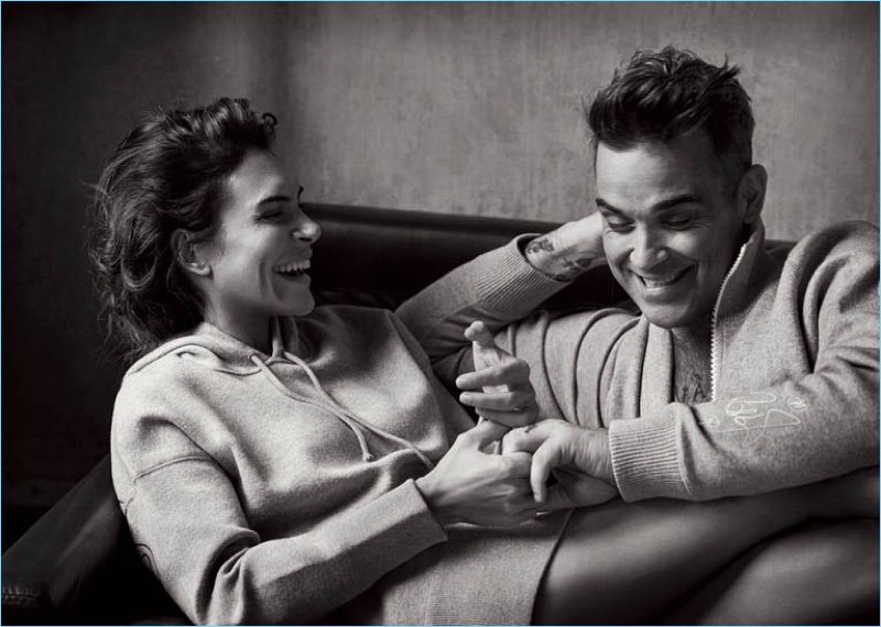 Laughing together, Ayda and Robbie Williams star in a Marc O'Polo campaign.