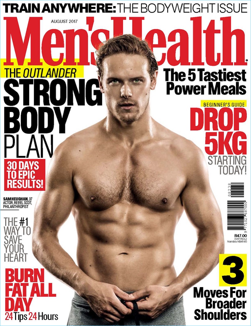 Sam Heughan covers the August 2017 issue of Men's Health South Africa.