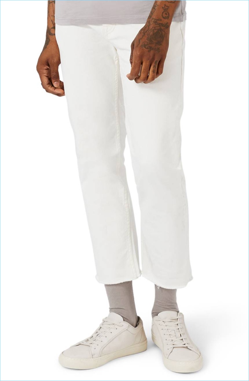 Topman Standard White Straight Leg Cutoff Jeans