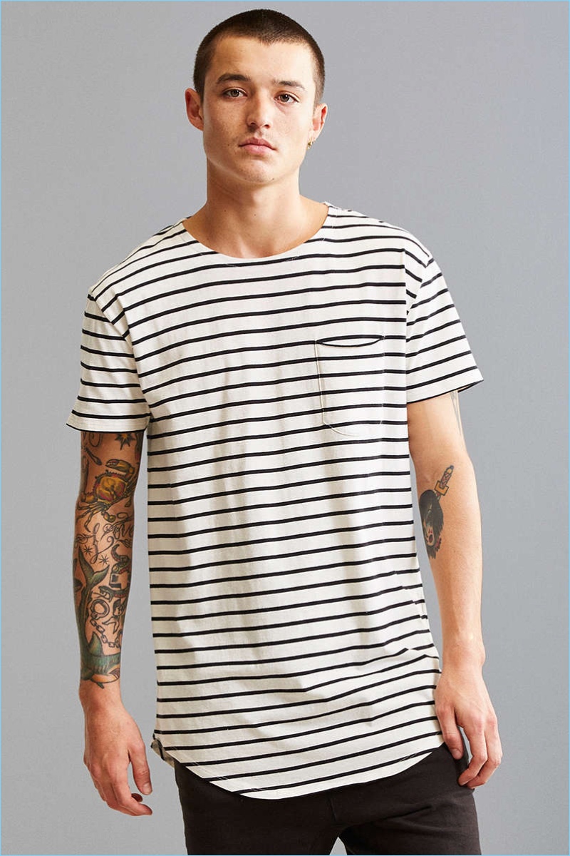 Urban Outfitters Nautical Stripe Long Loose Scoopneck Tee