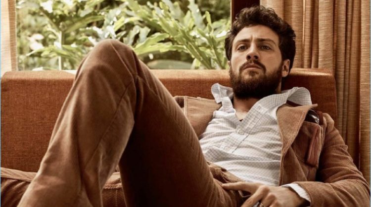 Aaron Taylor-Johnson relaxes in a Prada look with Red Wing boots.