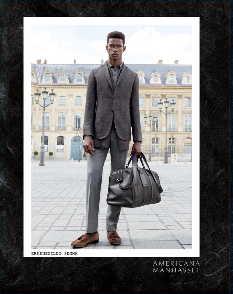 Embracing sleek tailoring, Salomon Diaz models a look from Ermenegildo Zegna.