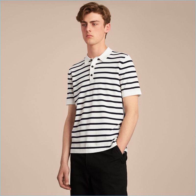 Burberry Breton Stripe Cotton Polo Shirt