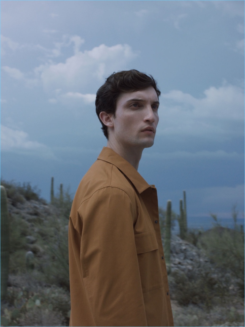 Taking in the sights of Arizona, Max Von Isser wears a COS cotton shirt jacket with pockets.