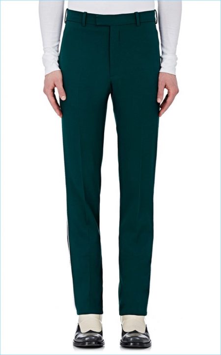 Calvin Klein 205W39NYC Dark Green Stripe-Appliquéd Wool Trousers