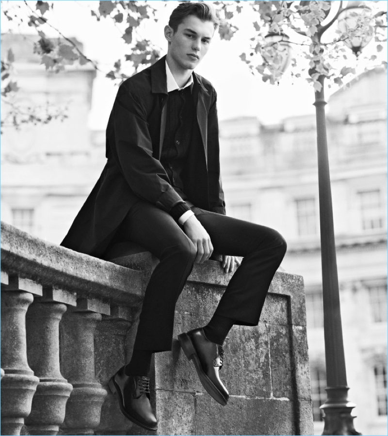 Kit Butler wears Church's Shannon dress shoes for the brand's fall-winter 2017 campaign.