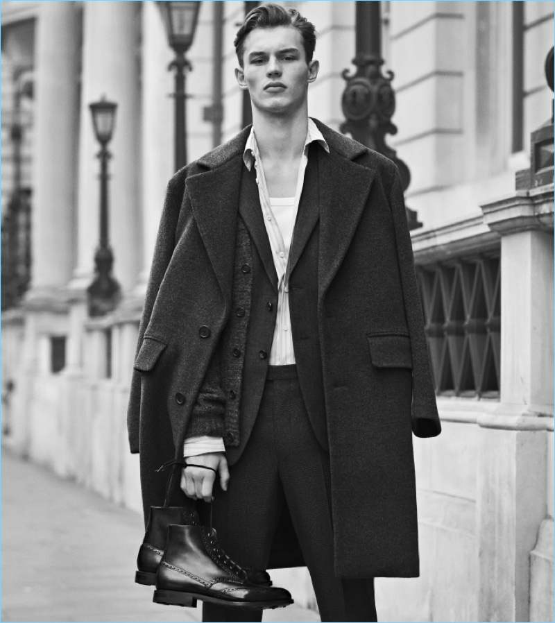 Posing with Church's Renwick leather boots, Kit Butler stars in the brand's fall-winter 2017 campaign.