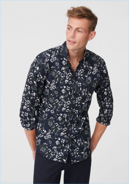 Club Monaco Slim Deco Floral Print Shirt