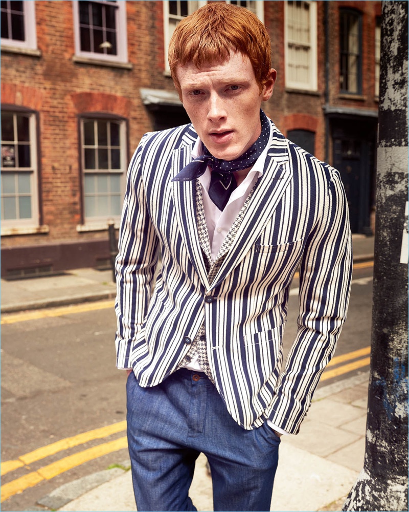 Linus Wordemann sports a striped blazer for Club of Gents' spring-summer 2018 campaign.