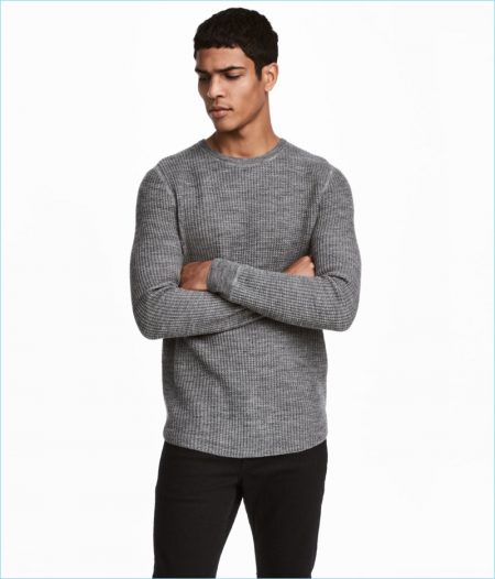 H&M Men's Textured Wool-Blend Sweater