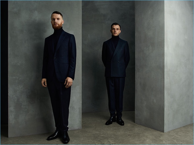 Adam Anderson and Theo Hutchcraft of Hurts don tailoring by Ermenegildo Zegna Couture.