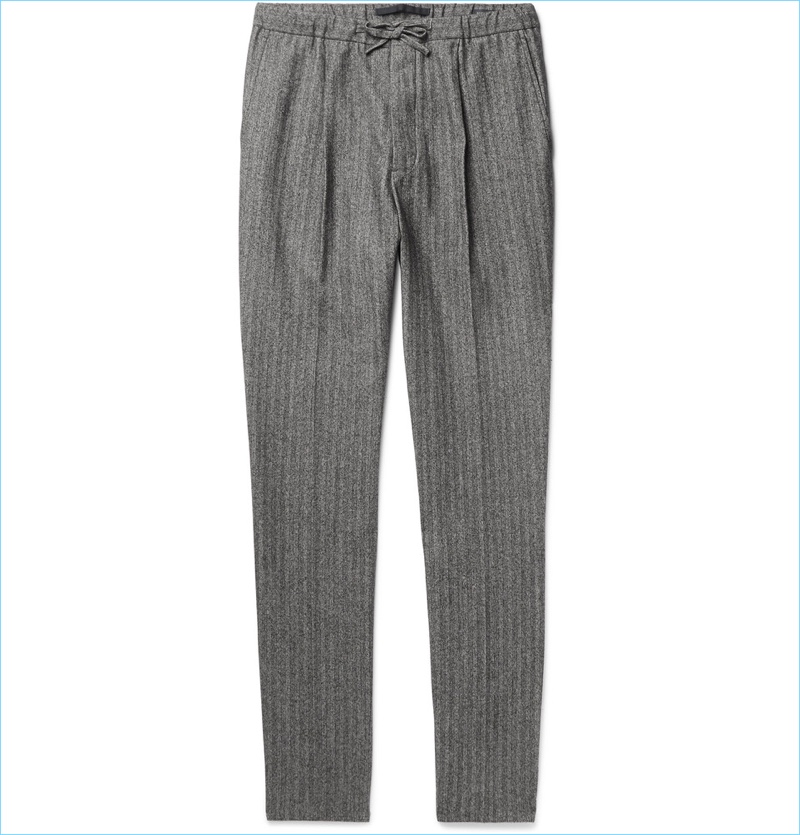 Incotex Slim-Fit Herringbone Wool And Cotton-Blend Drawstring Trousers