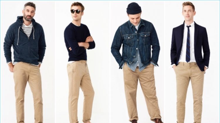 J.Crew highlights its various fits for men's chinos.