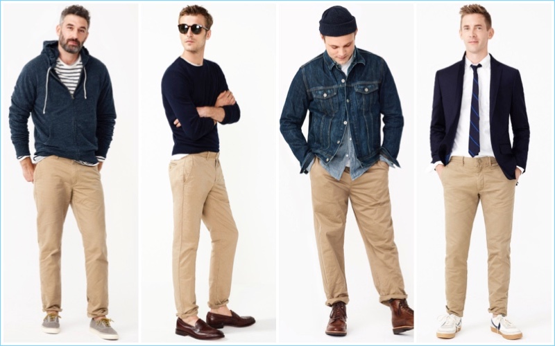 J.Crew highlights its various fits for men's chinos.