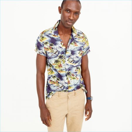 J.Crew Men's Short-Sleeve Camp Collar Shirt in Wave Print