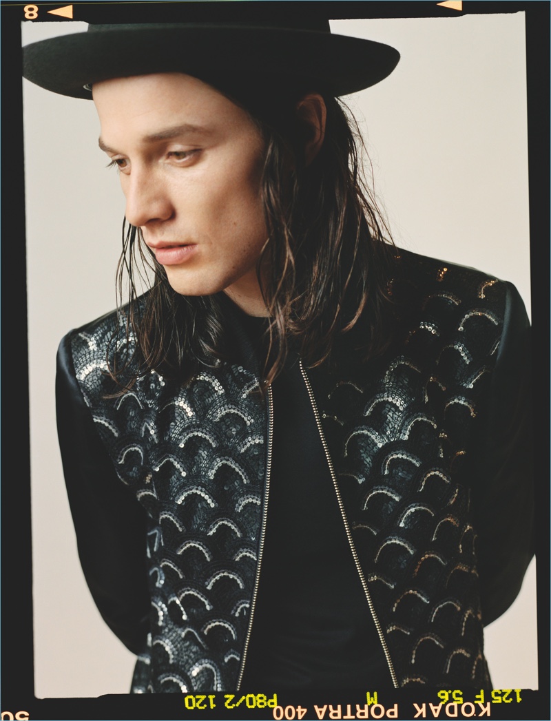 British singer James Bay wears a statement jacket from his Topman collection.