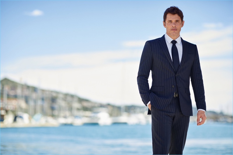 Actor James Marsden is a sharp vision in a navy suit by German brand BOSS.