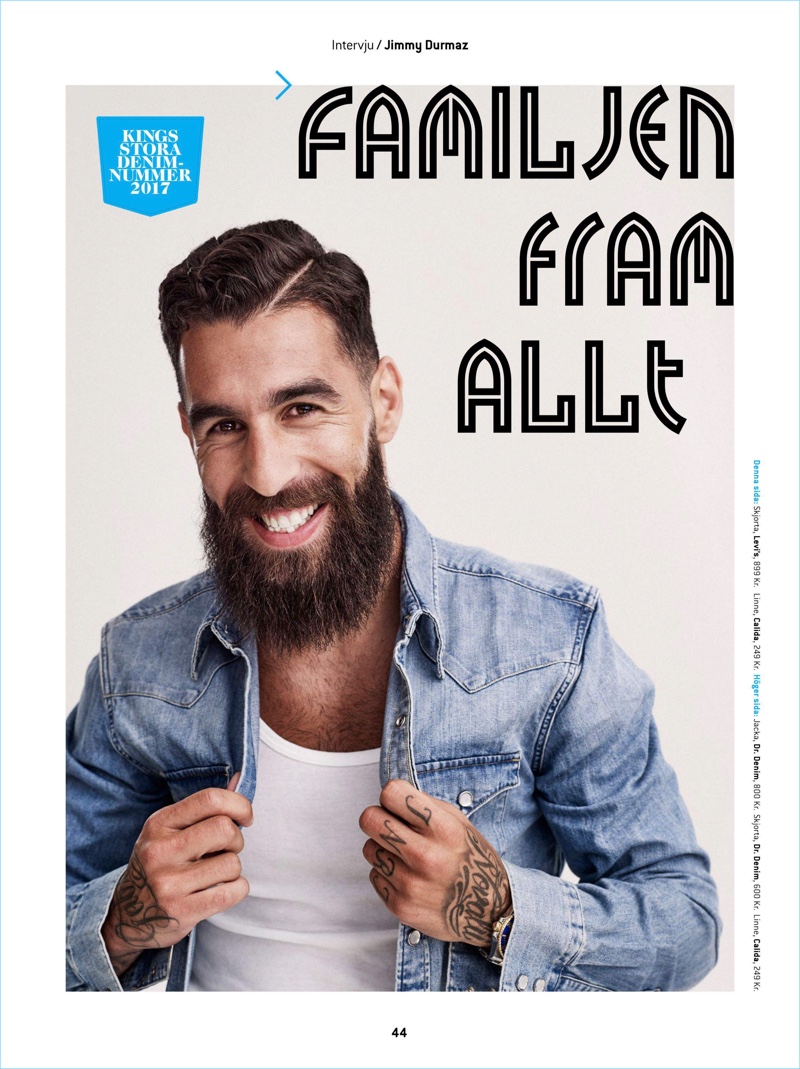 All smiles, Jimmy Durmaz sports a Levi's western denim shirt.