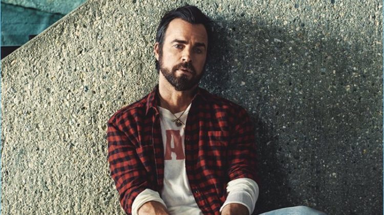 Bjorn Iooss photographs Justin Theroux in a Saint Laurent buffalo check shirt with Gucci jeans and a t-shirt by The Elder Statesman. Theroux also sports Marséll washed-suede chukka boots.