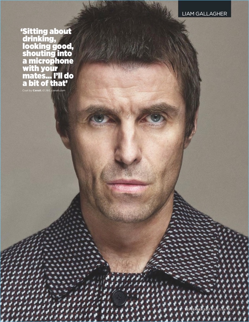 Starring in a British GQ photo shoot, Liam Gallagher wears a Canali coat.