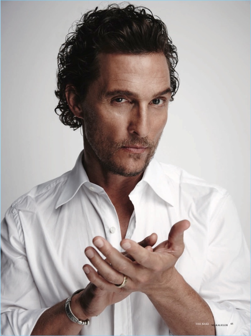 Ready for his close-up, Matthew McConaughey dons a classic white dress shirt.