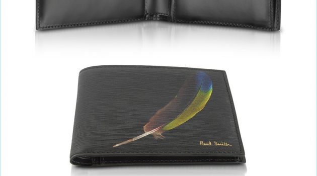 New Arrivals: Paul Smith Feather Print Leather Wallets Paul Smith Black Feather Print Textured Leather Men's Billfold Wallet Coin Pocket